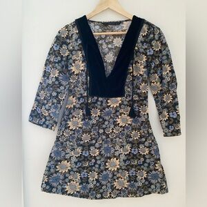 Floral Patterned Dress with Velvet Accents